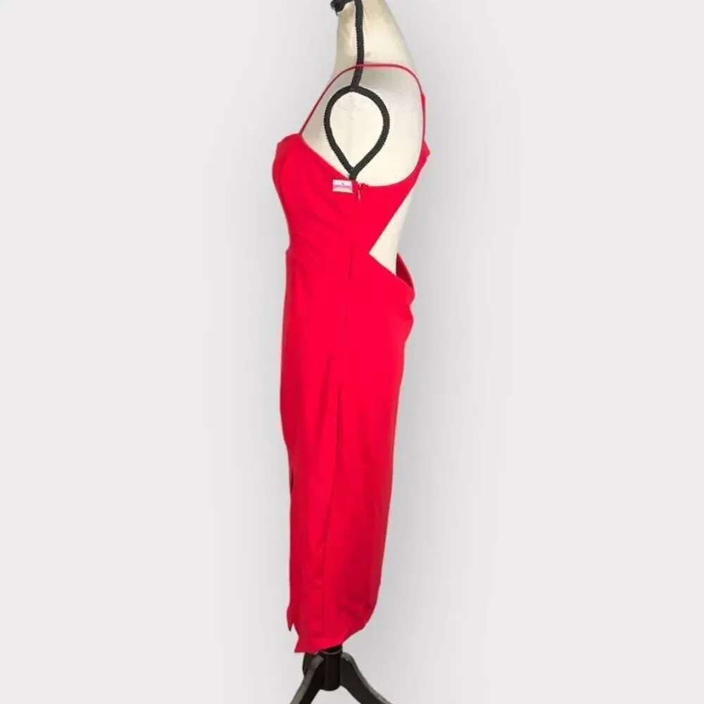 Lulus Get the Party Going Cocktail Bodycon Midi Dress Red Women's Size Large NWT - Picture 4 of 9